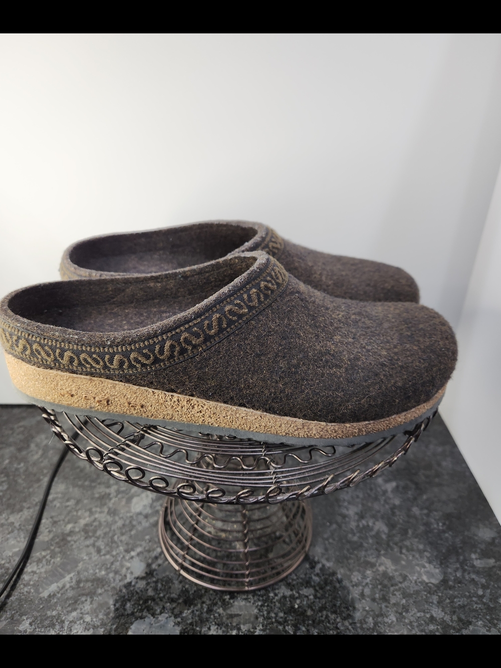 Stegman Women’s Dark Brown Felt Slip-On Clog with Cork-Look Sole